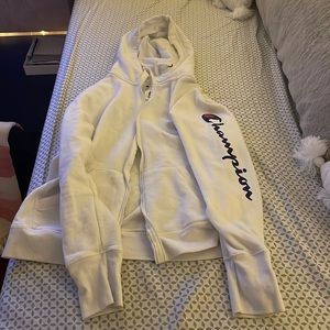 Girls White champion zip up hoodie